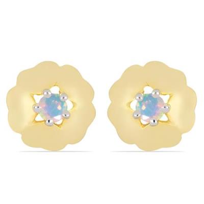 BUY NATURAL ORANGE ETHIOPIAN OPAL SINGLE STONE 14K GOLD EARRINGS